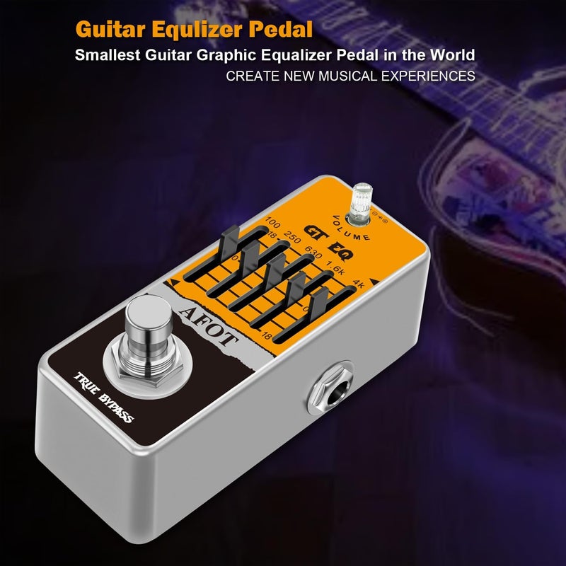 AFOT Guitar EQ Pedal, 5 Band GT EQ Pedal Electric Guitar Equalizer (100Hz 250Hz 630Hz 1.6kHz 4kHz) Provides ±18dB for Each Band EQ Seeker for Guitar,Mini Size True Bypass - Image 1